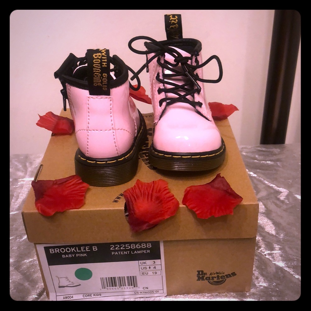 Brooklee B baby pink patent leather Dr Marten boot